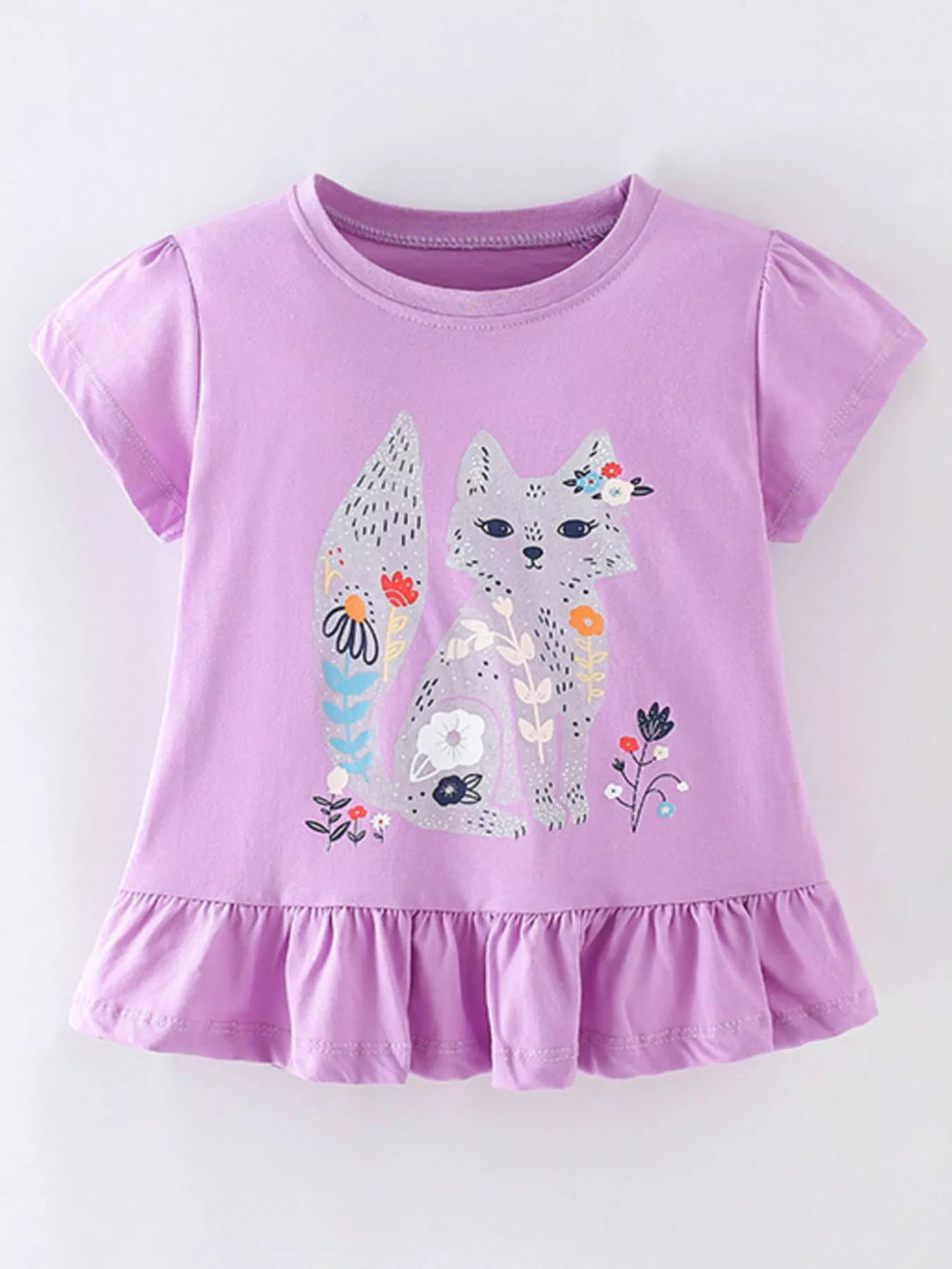Children's Fox Graphic Ruffle Hem T-Shirt - Little Janey Shop