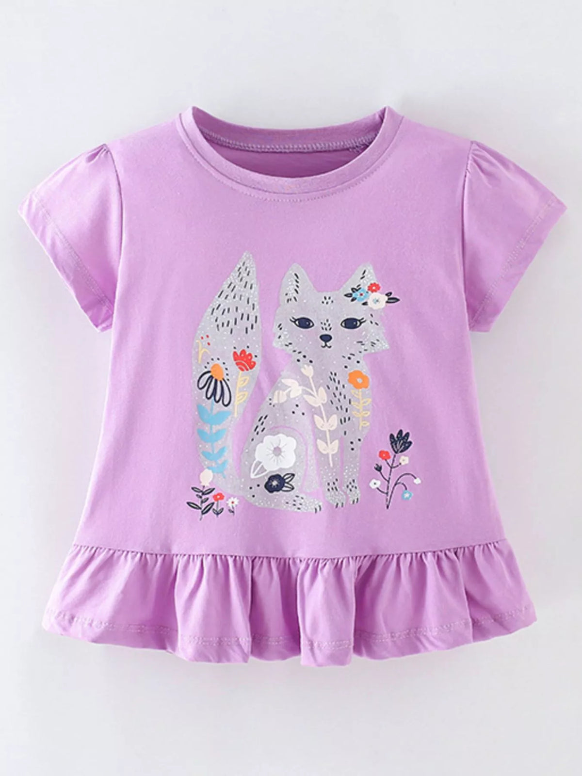 Children's Fox Graphic Ruffle Hem T-Shirt - Little Janey Shop