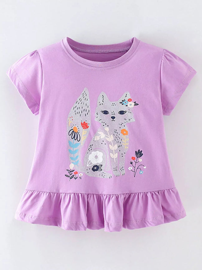 Children's Fox Graphic Ruffle Hem T-Shirt - Little Janey Shop