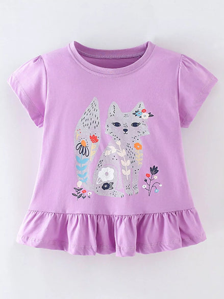 Children's Fox Graphic Ruffle Hem T-Shirt - Little Janey Shop