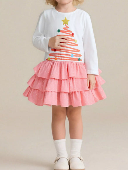 Children's Christmas Tree Ruffle Layered Dress - Little Janey Shop