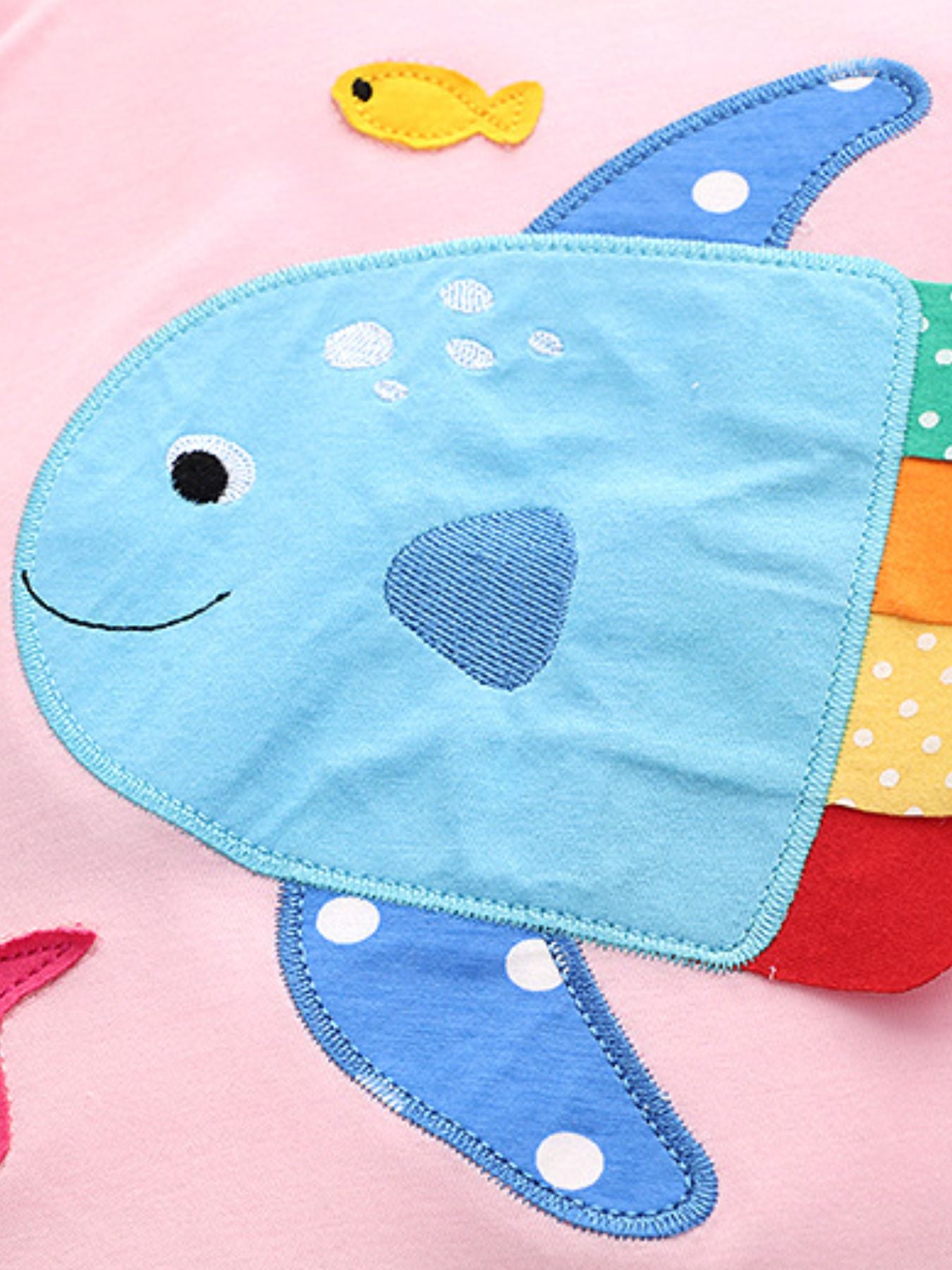 Children's Cartoon Fish Applique Short Sleeve T-Shirt - Little Janey Shop