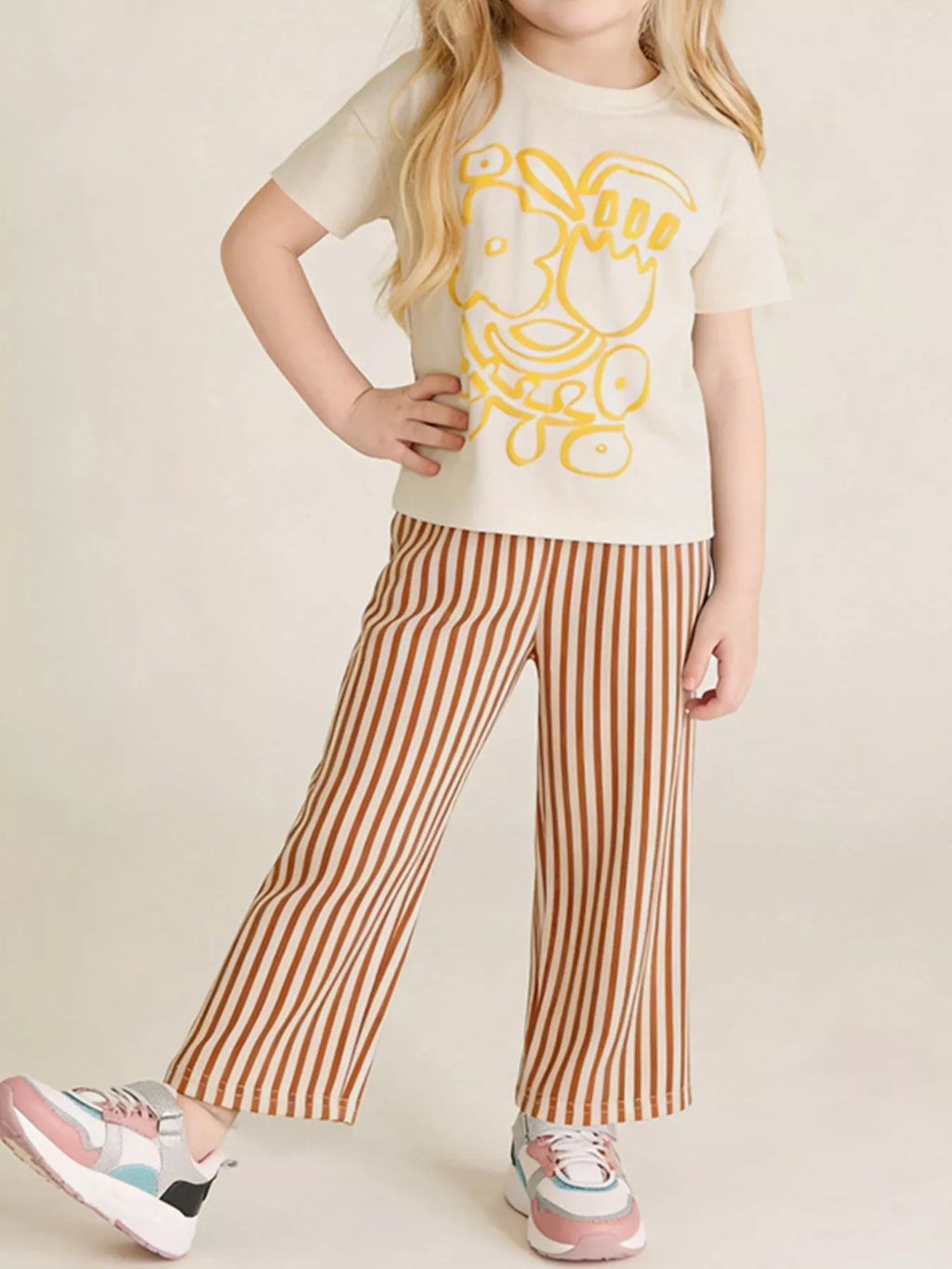 Children's Graphic Tee & Striped Wide Leg Pants Set - Little Janey Shop