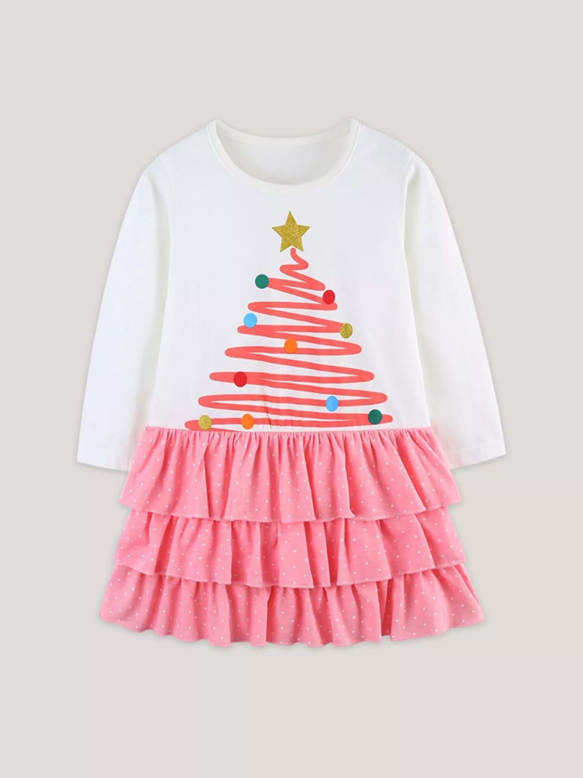 Children's Christmas Tree Ruffle Layered Dress - Little Janey Shop