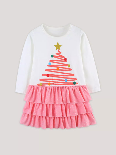 Children's Christmas Tree Ruffle Layered Dress - Little Janey Shop