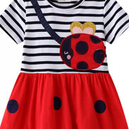 Children's Ladybug Applique Striped Casual Dress - Little Janey Shop