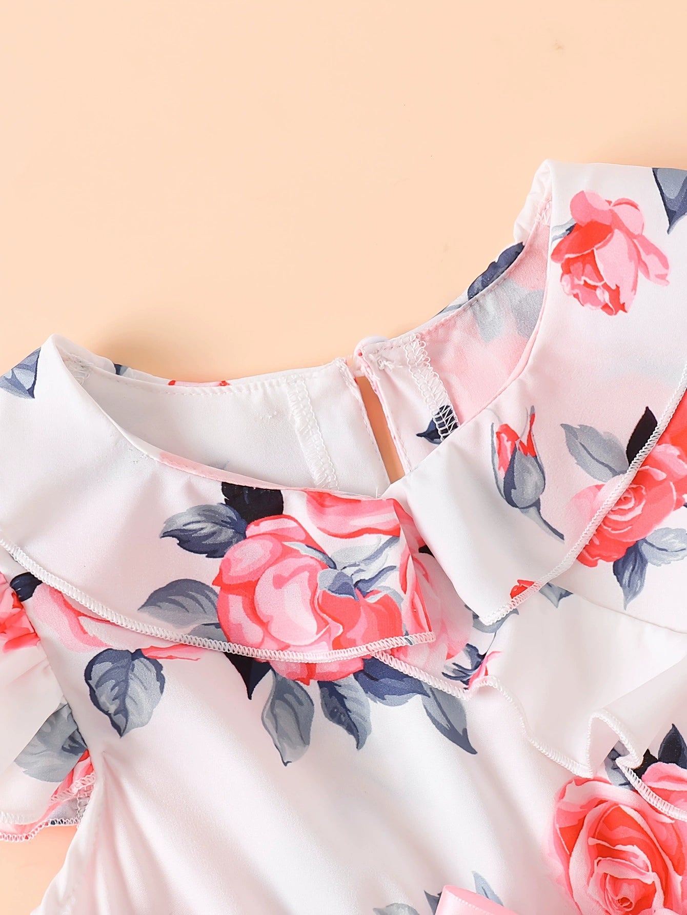 Children's Floral Print Ruffle Trim Bow Pleated Dress - Little Janey Shop