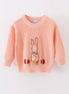 Coral hand-embroidery bunny pullover sweater