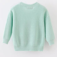 Blue hand-embroidery bunny pullover sweater