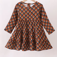 Premium brown plaid muslin dress