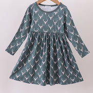 Premium forest reindeer print bamboo dress