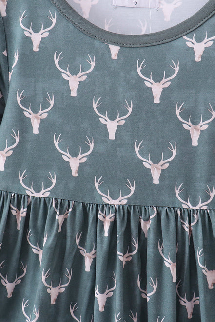 Premium forest reindeer print bamboo dress