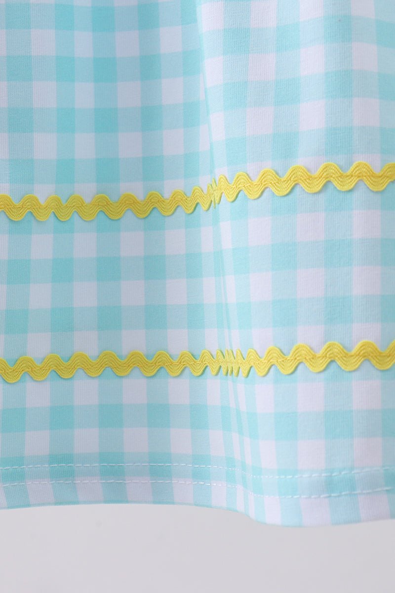 Girls' Blue Gingham Butterfly & Bee Embroidery Flutter Dress – Pocket Detail | 12M–6Y - Little Janey Shop