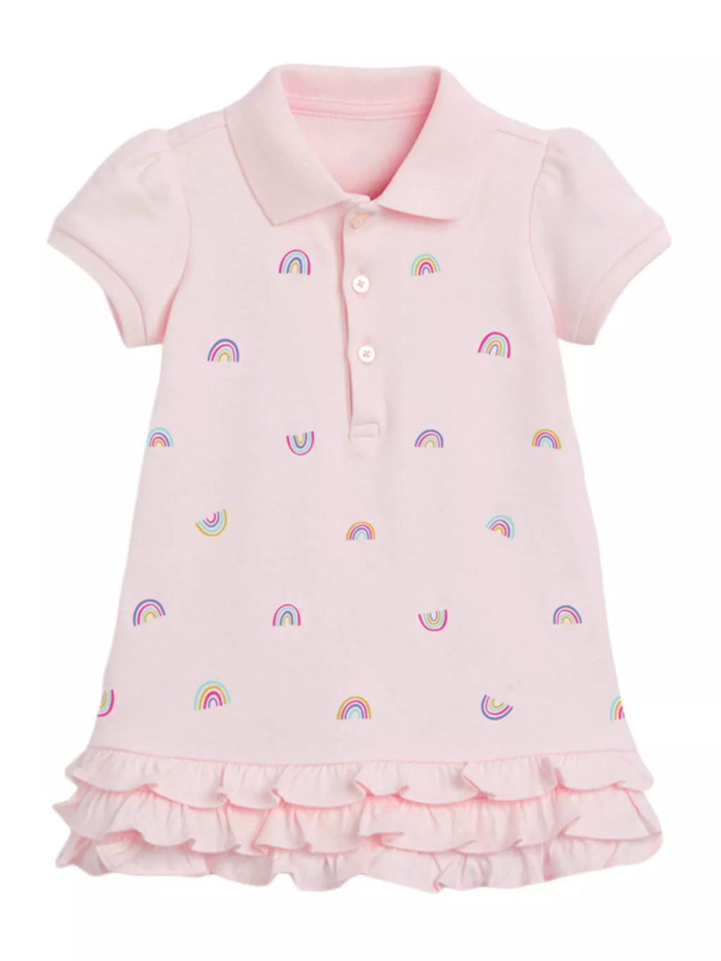 Girls' Rainbow Ruffle Hem Polo Dress | 100% Cotton | Sizes 2Y–7Y - Little Janey Shop