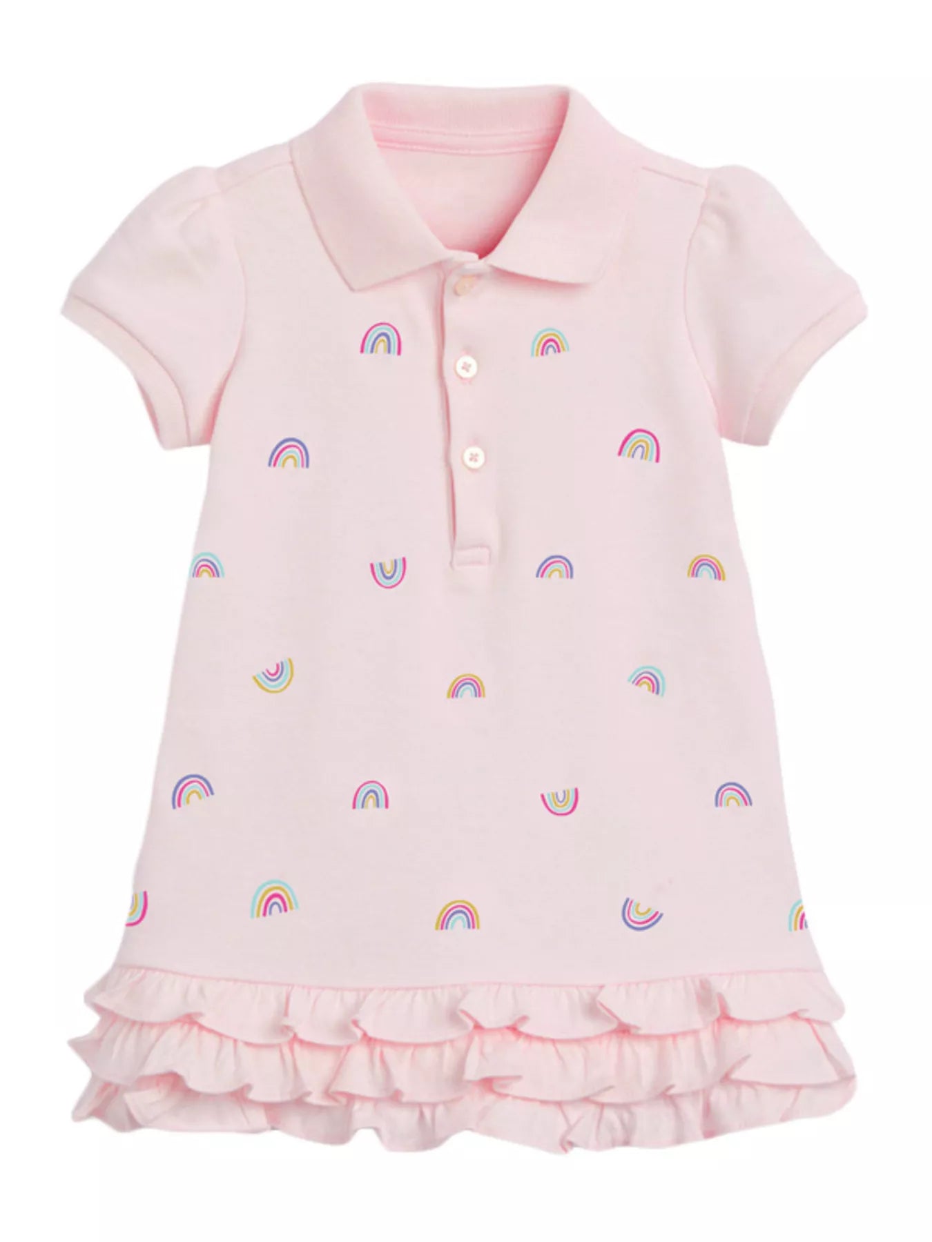 Girls' Rainbow Ruffle Hem Polo Dress | 100% Cotton | Sizes 2Y–7Y - Little Janey Shop