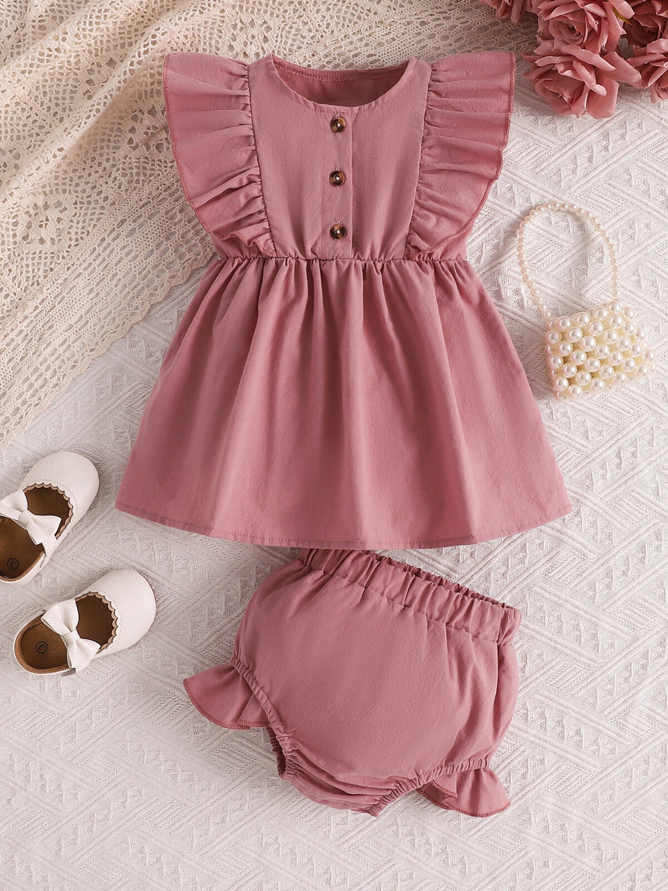 Children's Ruffle Trim Button Front Top and Shorts Set - Little Janey Shop
