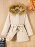 Children's Tie Waist Faux Fur Hooded Outerwear - Little Janey Shop