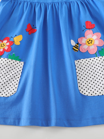 Children's Bird Applique Pocket Ruffle Sleeve Dress - Little Janey Shop