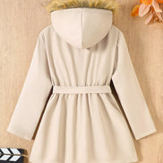 Children's Tie Waist Faux Fur Hooded Outerwear - Little Janey Shop