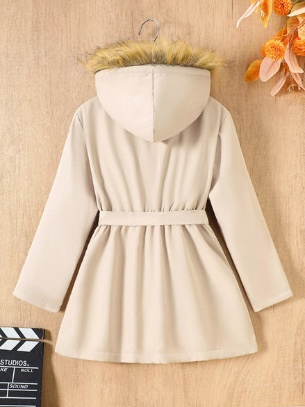 Children's Tie Waist Faux Fur Hooded Outerwear - Little Janey Shop