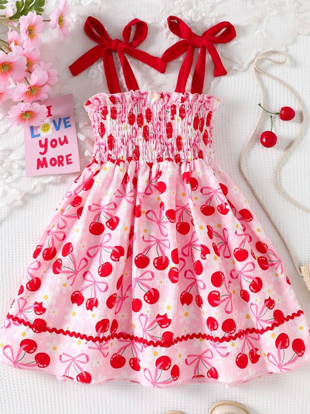 Girls' Red Cherry Print Smocked Dress | Little Janey - Little Janey Shop