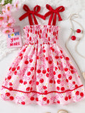 Girls' Red Cherry Print Smocked Dress | Little Janey - Little Janey Shop