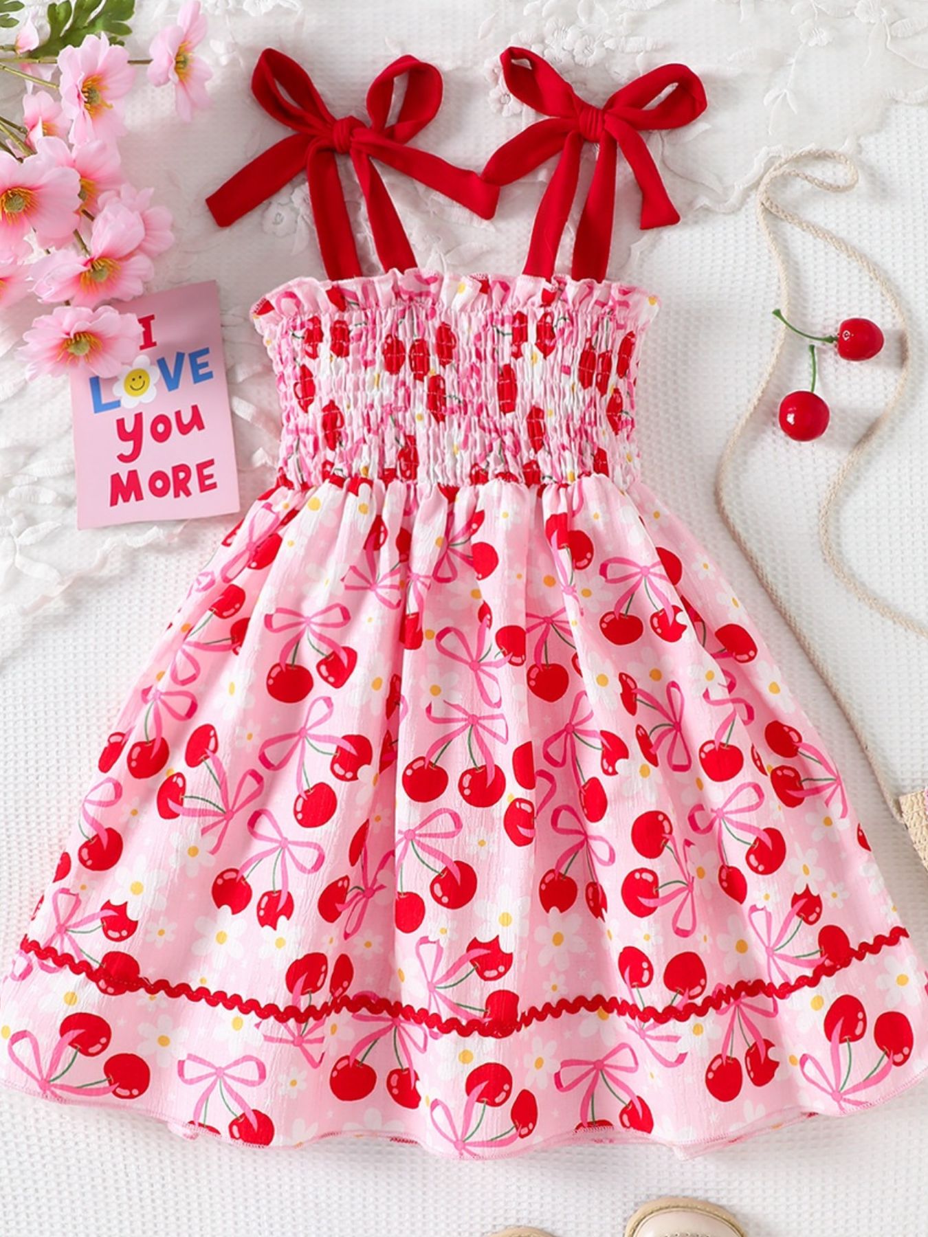 Girls' Red Cherry Print Smocked Dress | Little Janey - Little Janey Shop