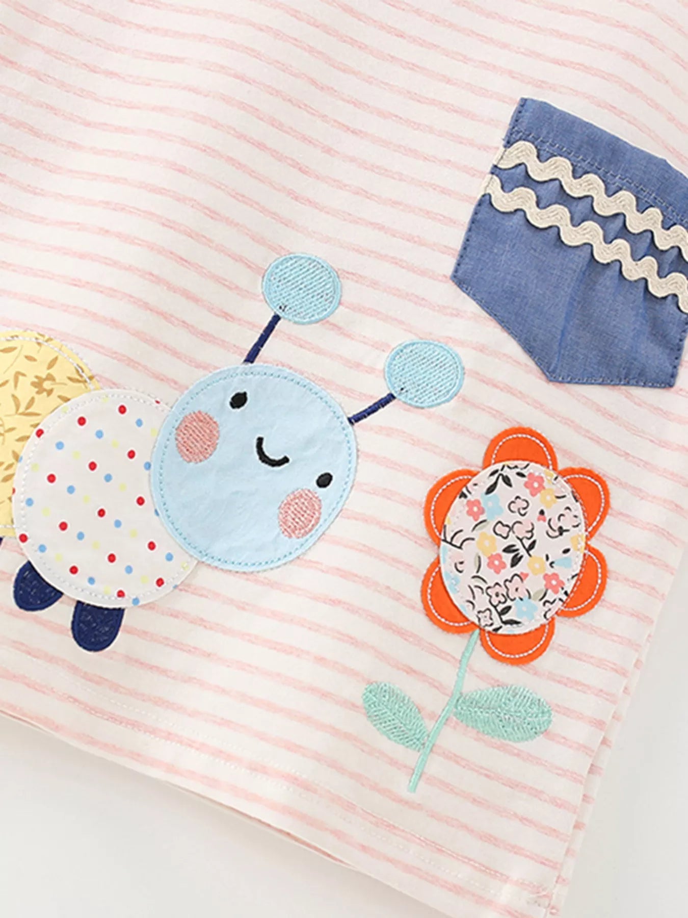 Children's Cute Cartoon Caterpillar Applique Striped T-Shirt - Little Janey Shop