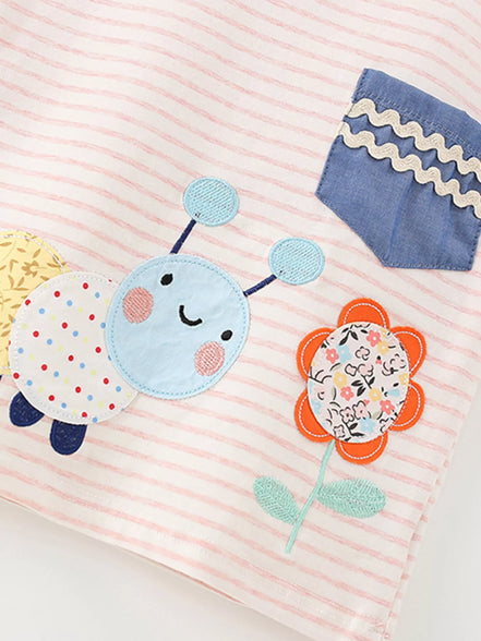 Children's Cute Cartoon Caterpillar Applique Striped T-Shirt - Little Janey Shop