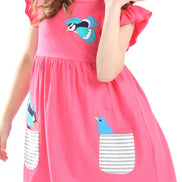Children's Bird Applique Pocket Ruffle Sleeve Dress - Little Janey Shop