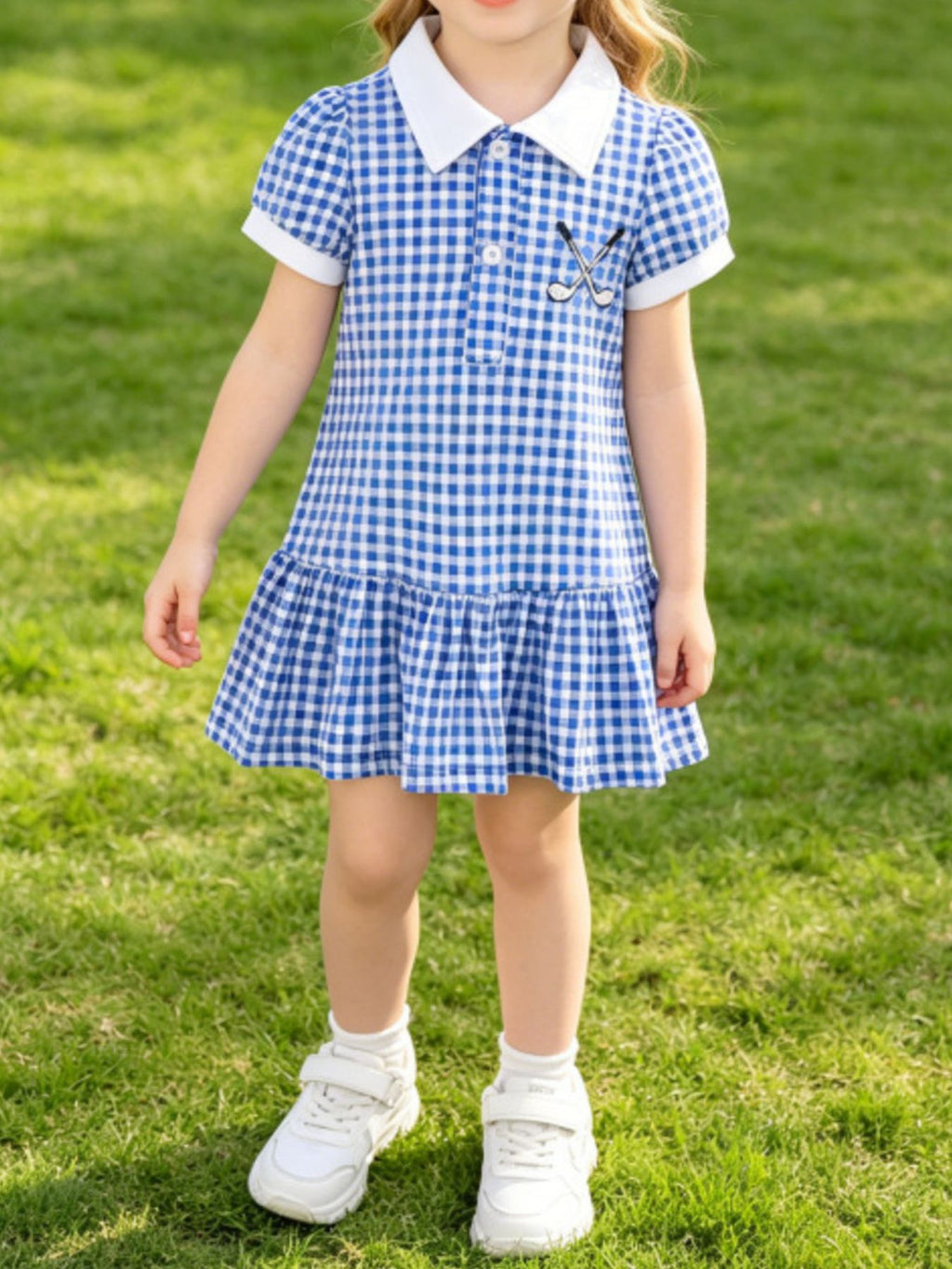 Children's Gingham Polo Collar Ruffle Hem Dress - Little Janey Shop