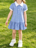 Children's Gingham Polo Collar Ruffle Hem Dress - Little Janey Shop
