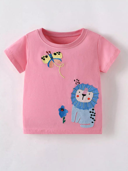Children's Cute Cartoon Embroidered Short Sleeve T-Shirt - Little Janey Shop