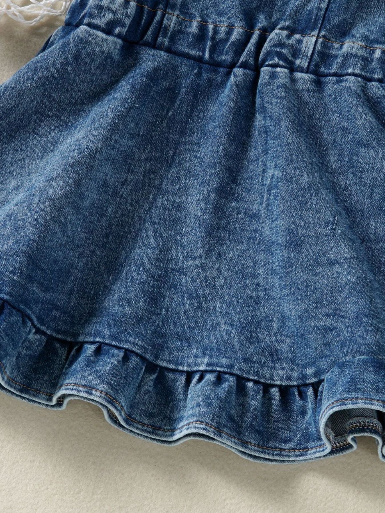 Girls' Ruffled Hem Denim Overall Dress | Dark Wash - Little Janey Shop