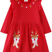 Children's Christmas Reindeer Polka Dot Long Sleeve Dress - Little Janey Shop