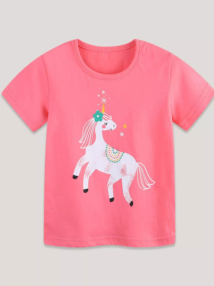 Children's Cute Unicorn Graphic Short Sleeve T-Shirt - Little Janey Shop
