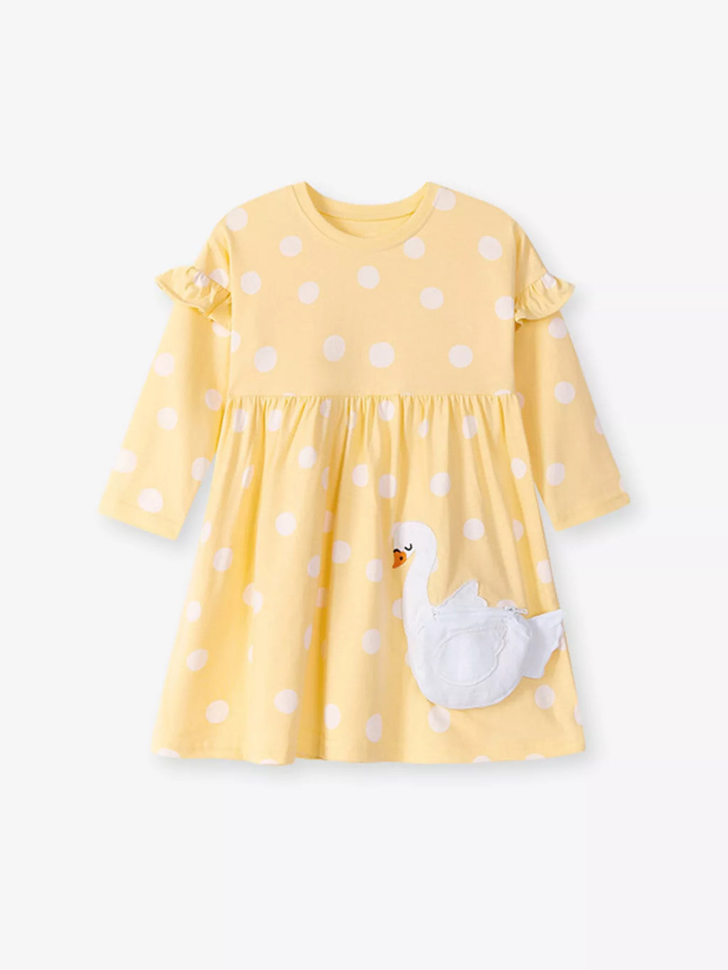 Children's Swan Applique Polka Dot Ruffle Sleeve Dress - Little Janey Shop
