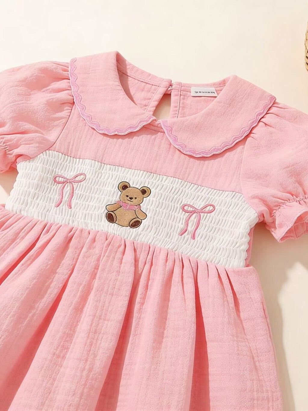 Children's Bear Embroidered Smocked Dress - Little Janey Shop
