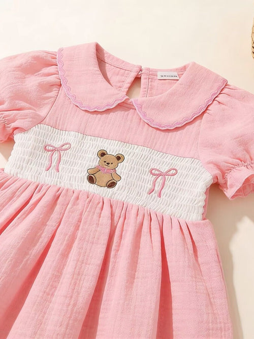 Children's Bear Embroidered Smocked Dress - Little Janey Shop