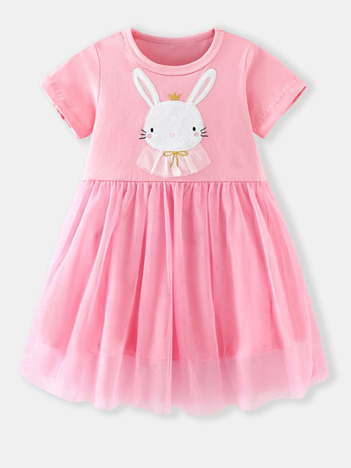 Children's Bunny Applique Tulle Layered Dress - Little Janey Shop