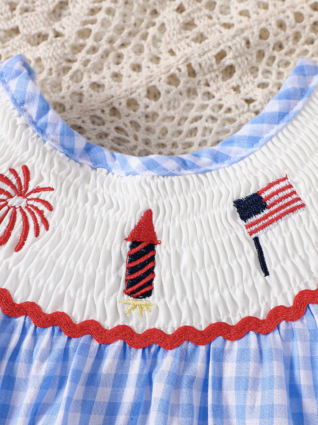 Children's Patriotic Embroidered Gingham Top and Shorts Set - Little Janey Shop