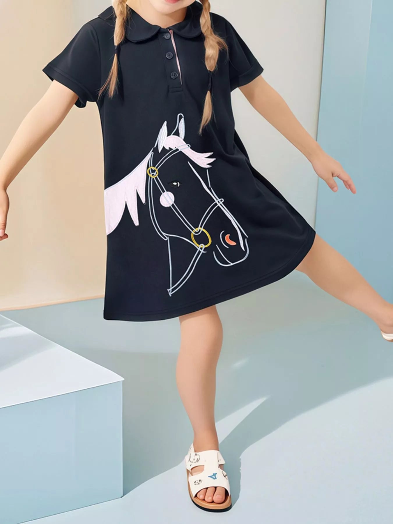 Children's Horse Short Sleeve Polo Dress - Little Janey Shop