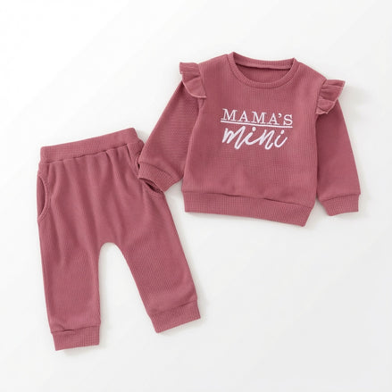 Letter Ruffled Trim Top & Pants Set for Baby Girls — Mama's Mini 2-Piece Outfit | Little Janey
