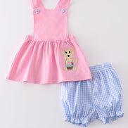 Premium Pink dog applique girl set