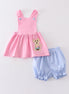 Premium Pink dog applique girl set