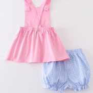 Premium Pink dog applique girl set