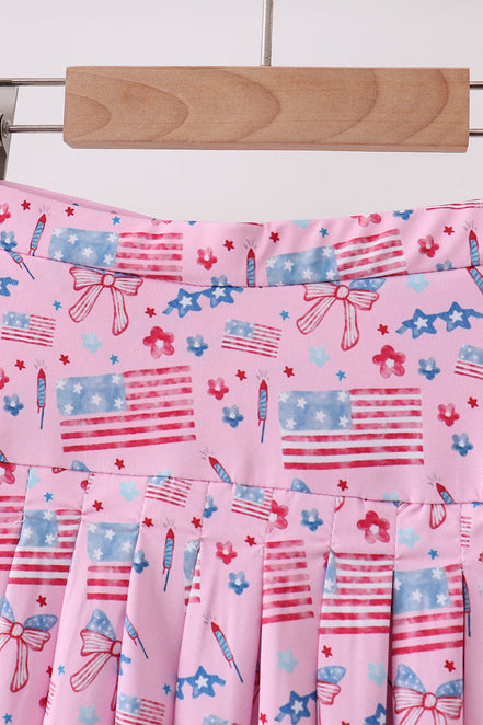 Pink flag star print skorts