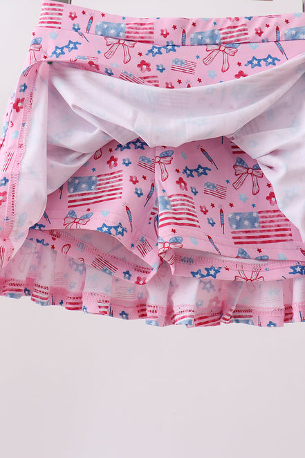 Pink flag star print skorts