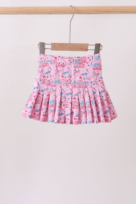 Pink flag star print skorts