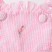 Pink stripe seersucker flamingo embroidery ruffle bubble
